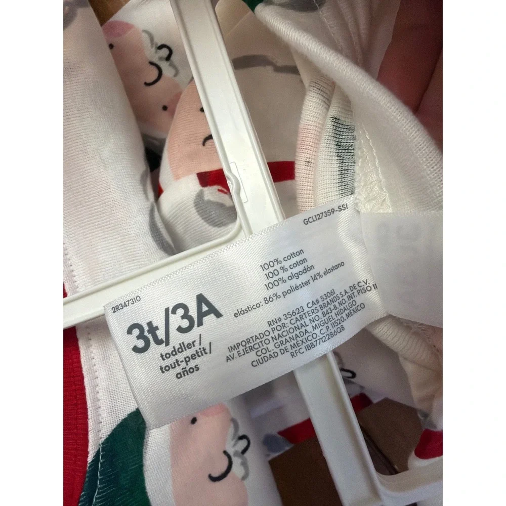 Carter's Pajama Set Toddler 3T White Santa Claus Print Long Slv Snug Christmas
